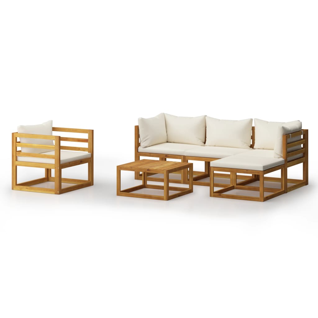 NNEVL 6 Piece Garden Lounge Set with Cushion Cream Solid Acacia Wood