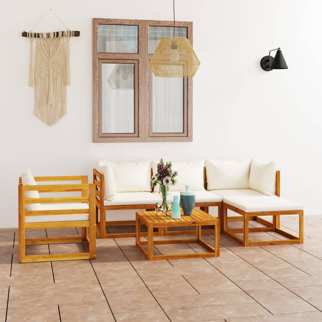 NNEVL 6 Piece Garden Lounge Set with Cushion Cream Solid Acacia Wood