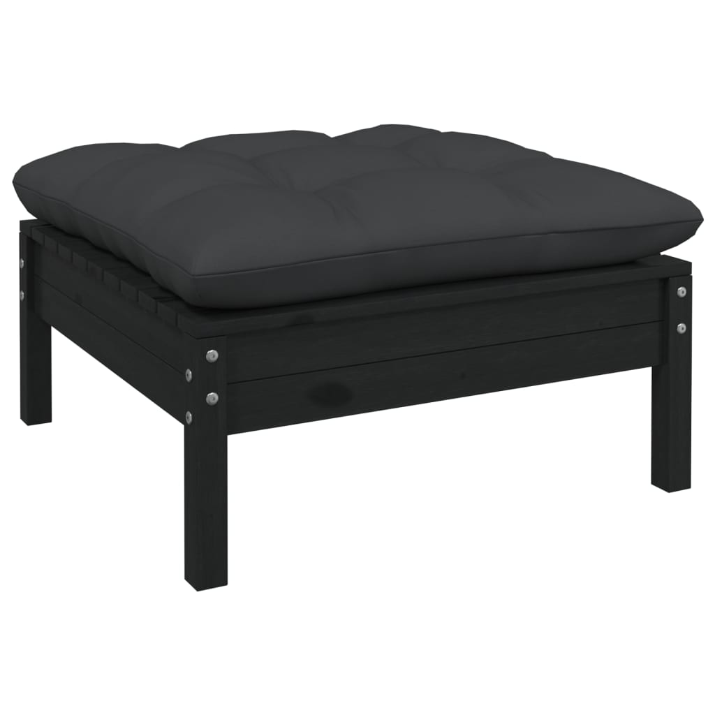 NNEVL 11 Piece Garden Lounge Set with Cushions Black Solid Pinewood