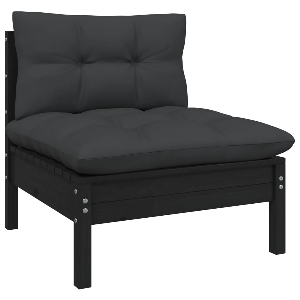 NNEVL 11 Piece Garden Lounge Set with Cushions Black Solid Pinewood