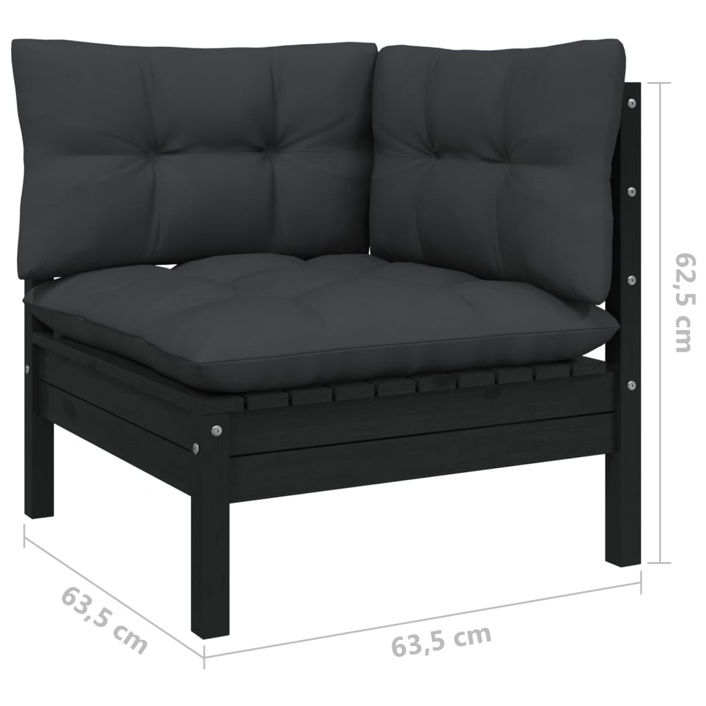 NNEVL 11 Piece Garden Lounge Set with Cushions Black Solid Pinewood