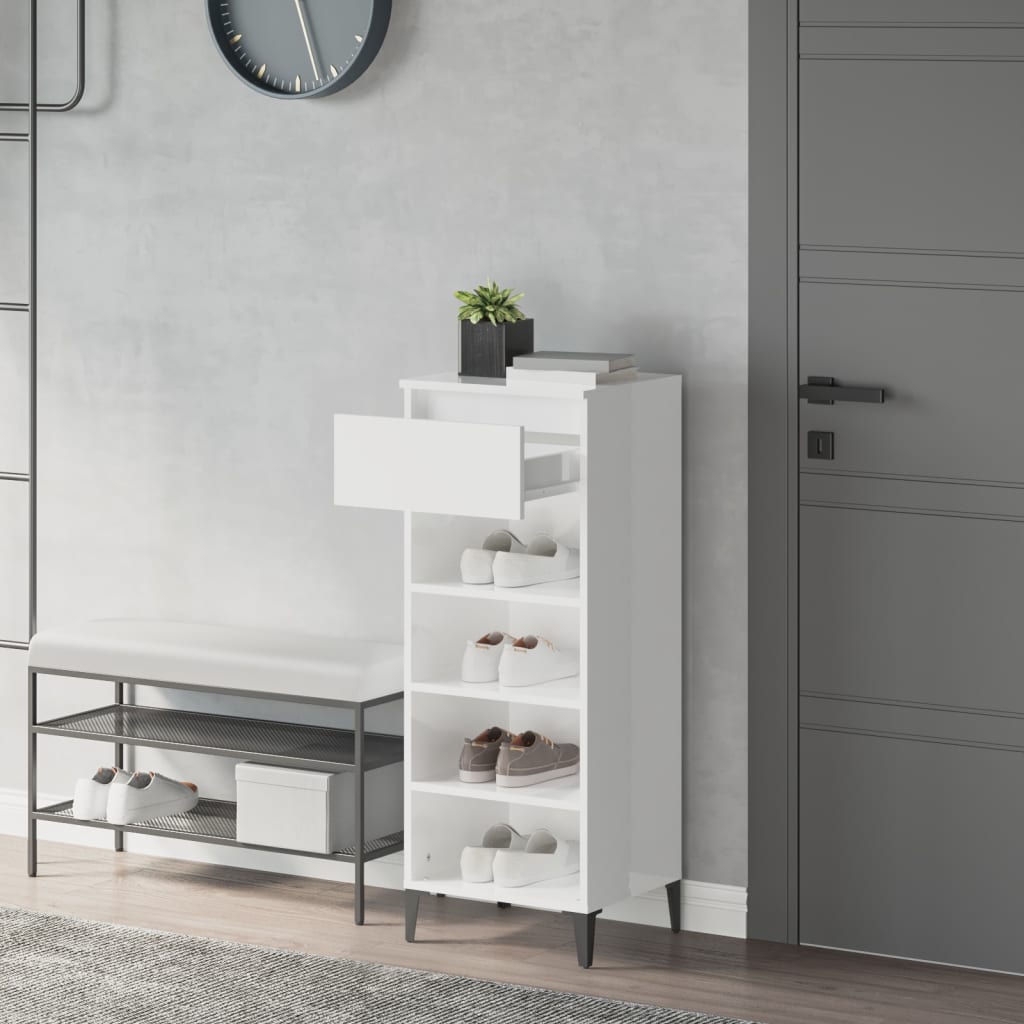 NNEVL Shoe Rack High Gloss White 40x36x105 cm Engineered Wood