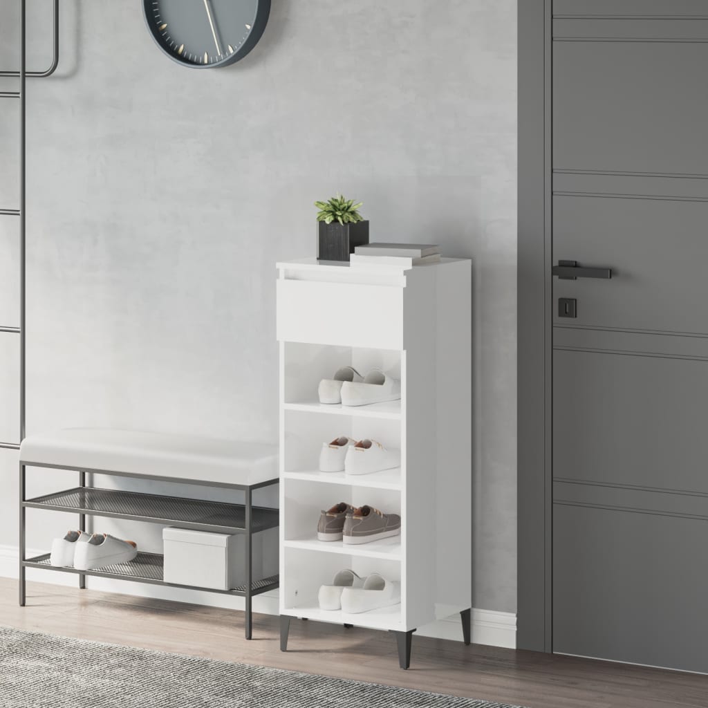 NNEVL Shoe Rack High Gloss White 40x36x105 cm Engineered Wood