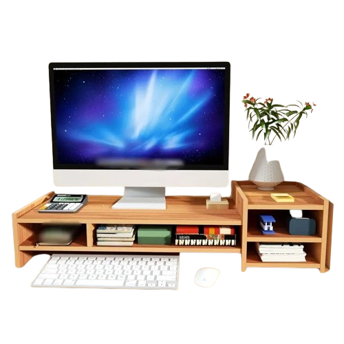 Elevate your workspace with this stylish wooden monitor stand