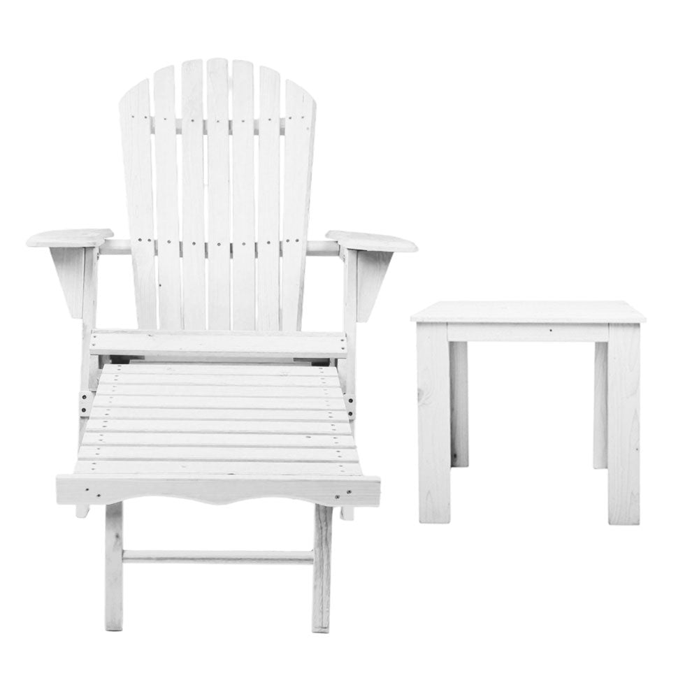 NNEDSZ 3 Piece Outdoor Adirondack Lounge Beach Chair Set - White