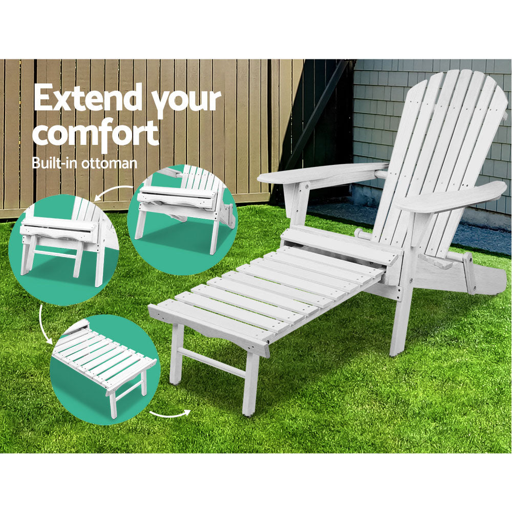 NNEDSZ 3 Piece Outdoor Adirondack Lounge Beach Chair Set - White