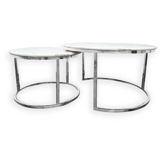 NNEDSZ Nesting Style Coffee Table - White on Silver Stainless Steel - 80cm/60cm