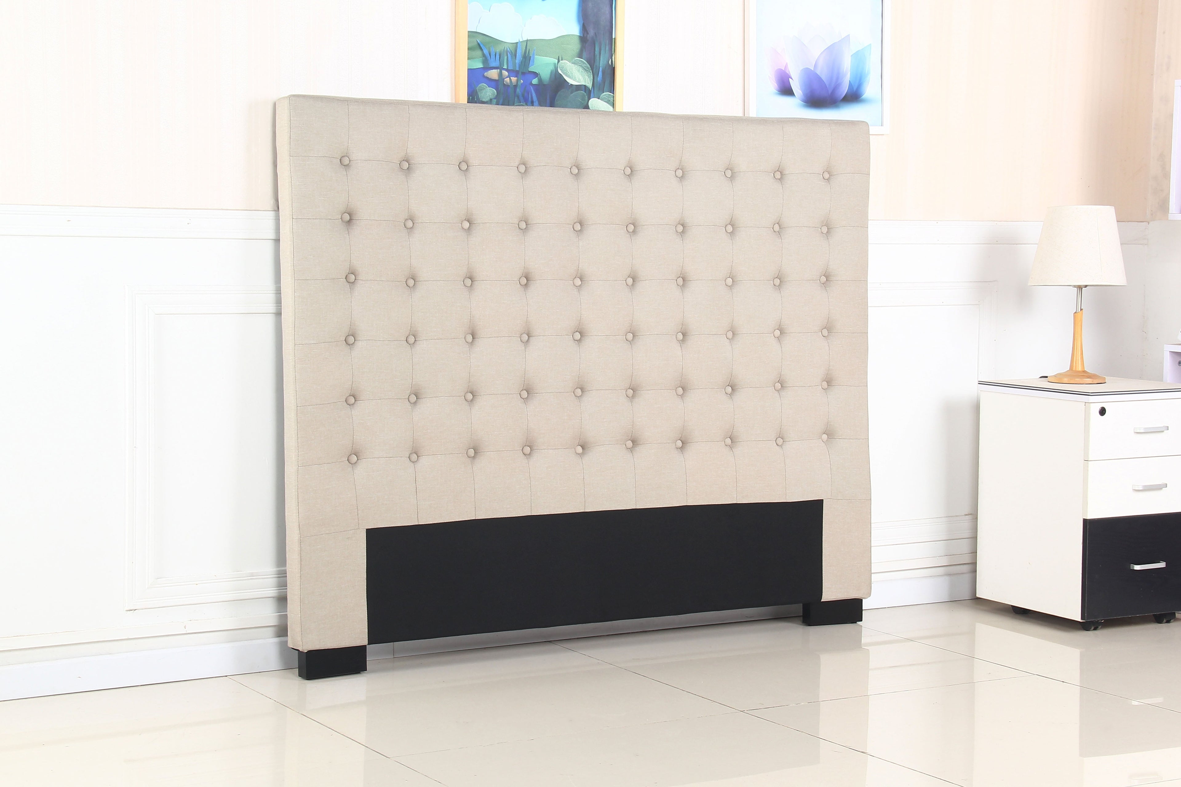 NNEDSZ Bed Head Queen Beige Headboard Upholstery Fabric Tufted Buttons