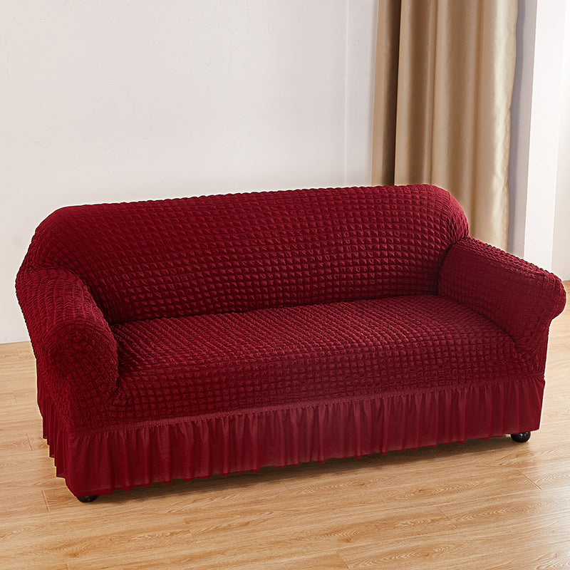 NNEDSZ Wine-red Single Sofa Bubble Gauze Sofa Cover with Skirt - Full Elastic Dustproof Single Seater 90-140cm